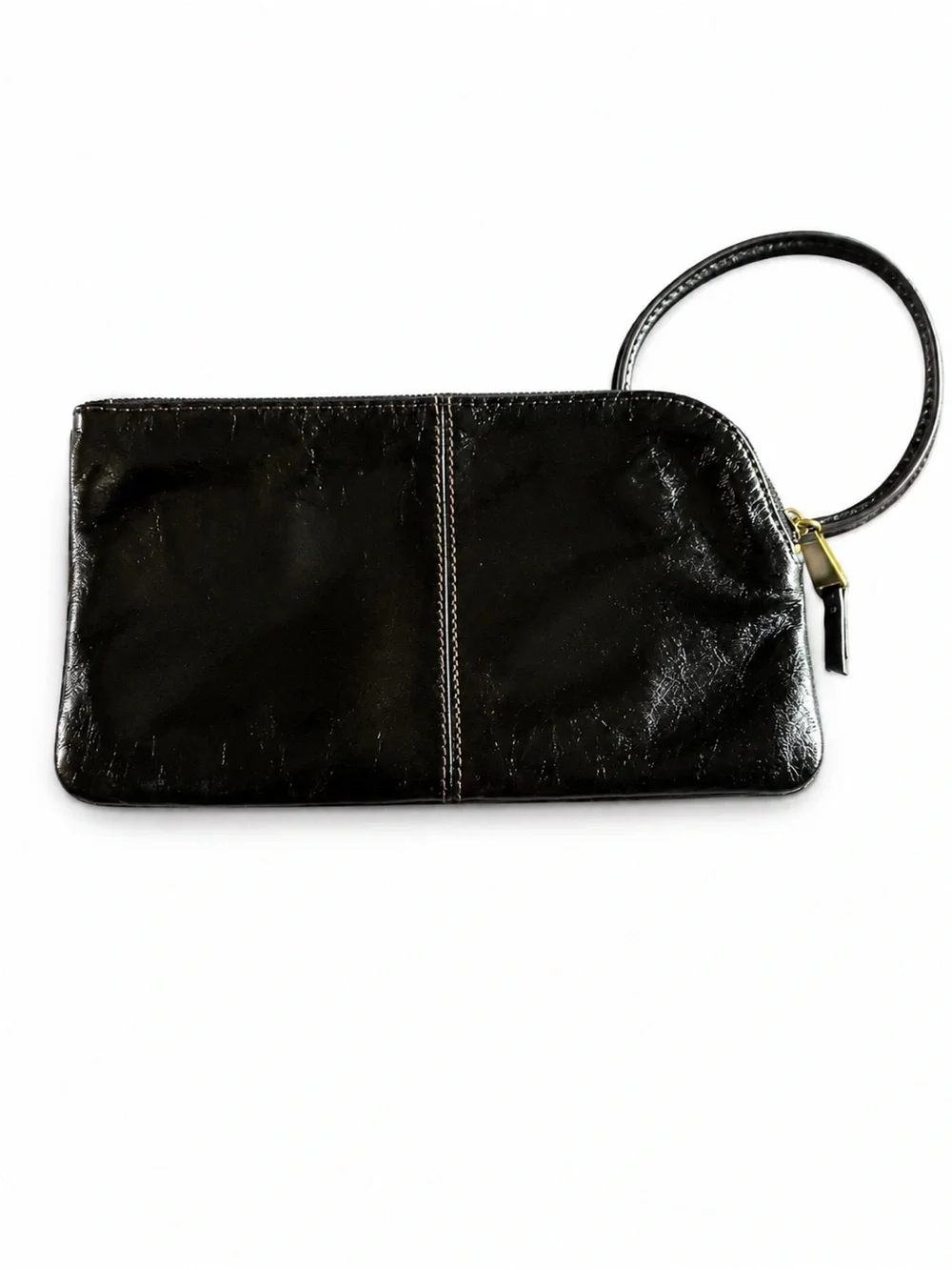 NWOT HOBO Sable Polished Black Leather Wristlet Clutch Ring Handle